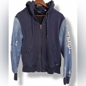 Diesel Archive Denim Sleeve Hybrid Hoodie Jacket Mens M Y2K Streetwear